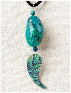 Chrysocolla Feather Medicine Stone Necklace