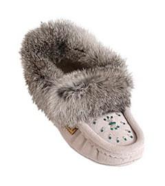 Ice Grey Ladies Classic Fur Moccasins