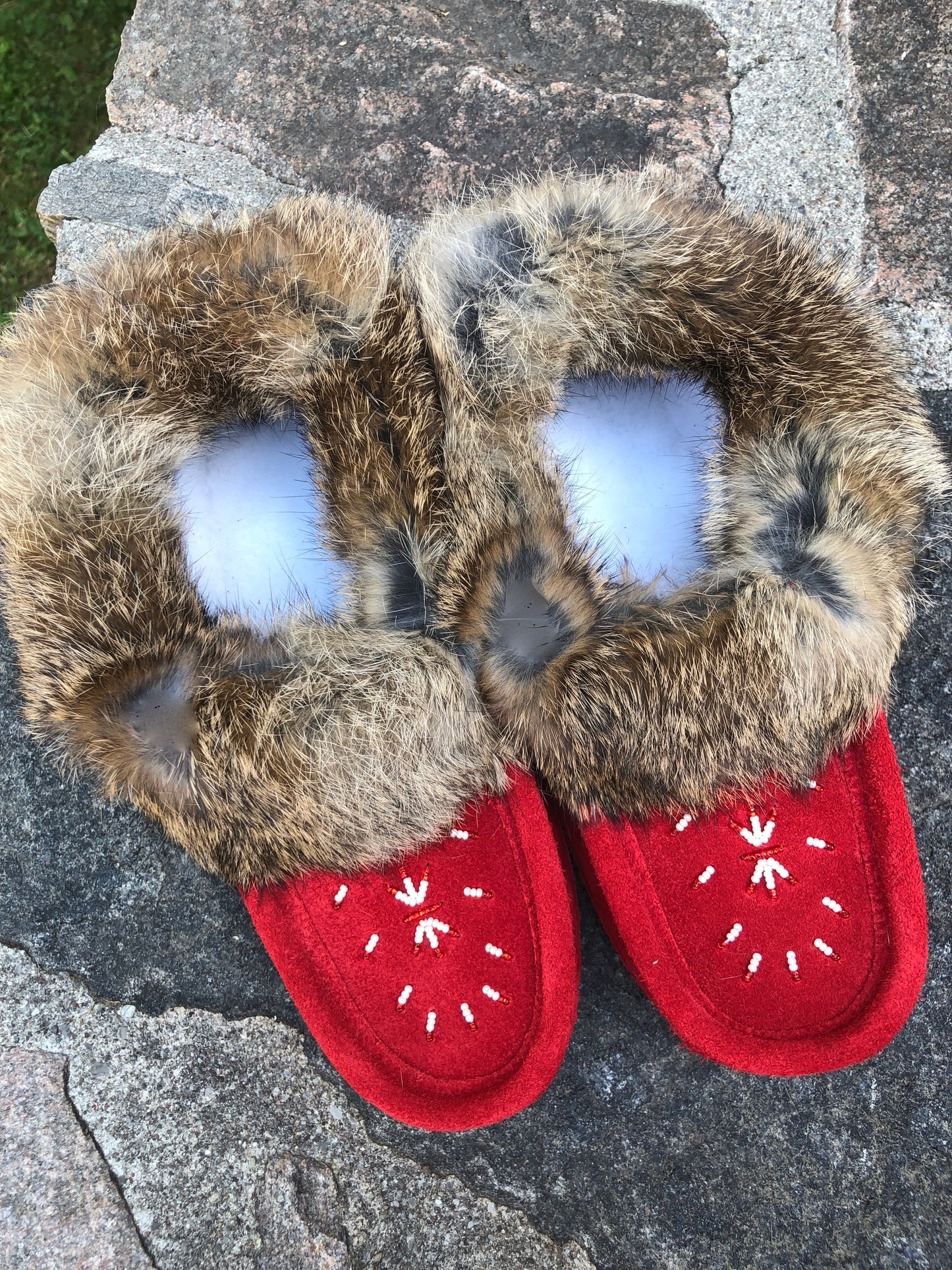 Classic Fur Moccasins- Red