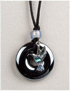 Hummingbird on Hematite Medicine Stone Necklace