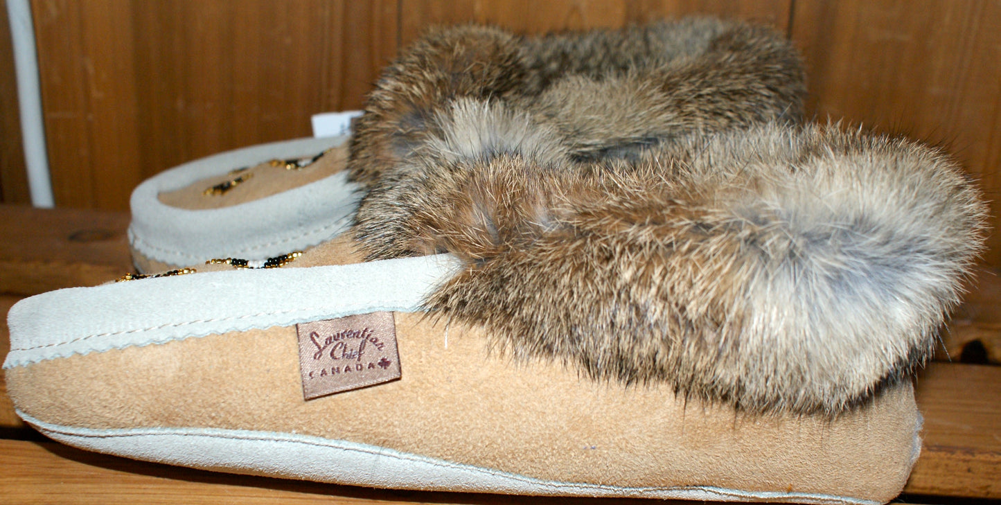 Sheepskin Slippers with Rabbit Fur Trim-Natural