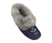 Navy Blue Ladies Classic Fur Moccasins