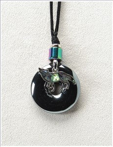 Wolf on Hematite Medicine Stone Necklace