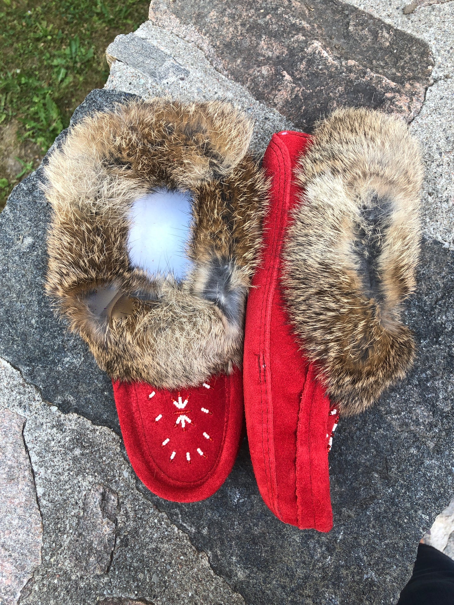 Classic Fur Moccasins- Red